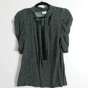 Anthropologie Green Blouse with Black Accents
